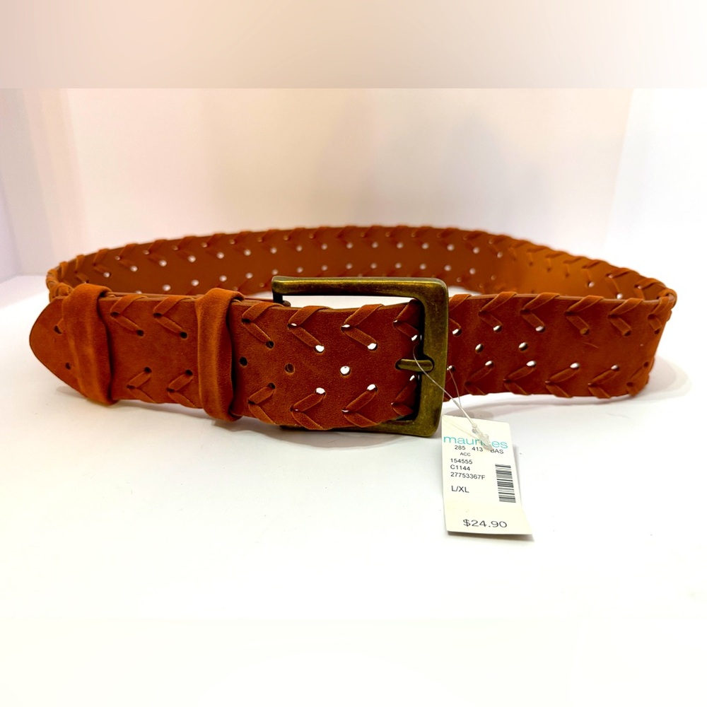 Maurices Faux Suede Leather Belt Women’s L/XL Rust Color Stitching Detail